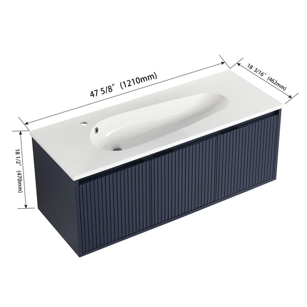 English Elm 48" Floating Bathroom Vanity with Drop-Shaped Resin Sink, Wavy Panel Doors, Soft-Close Hinges, Durable Melamine Finish W999S00094