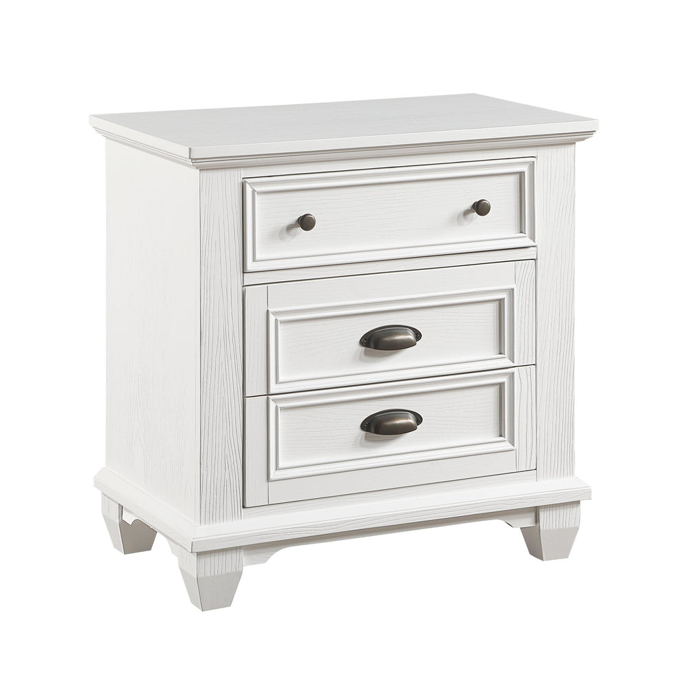 English Elm White Mackinac Two-Drawer Nightstand with Antique Brass Hardware — Coastal Traditional White Bedroom Accent, 28.5"x17.5"x29.5" B011118704