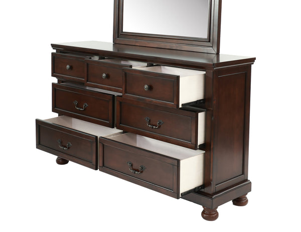 English Elm DRESSER Antique Cherry Wood 65" x18" x40"H – Elegant Dark Brown Six-Drawer Storage with Classic Finish B089112923