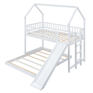 English Elm Twin Pine Twin-over-Full Bunk Bed with Slide and Built-In Ladder, Full-Length Guardrails, Sturdy Dorm Style White GX000430AAK