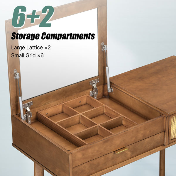 English Elm 43.3" Classic Wood Makeup Vanity with Flip Mirror & Padded Stool, 3 Drawers, Spacious Storage, Brown N704P165645