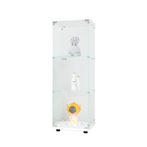 English Elm Glass Display Cabinet with One Door and 3 Tempered Glass Shelves for Living Room Bedroom Office Elegance White W1806118656