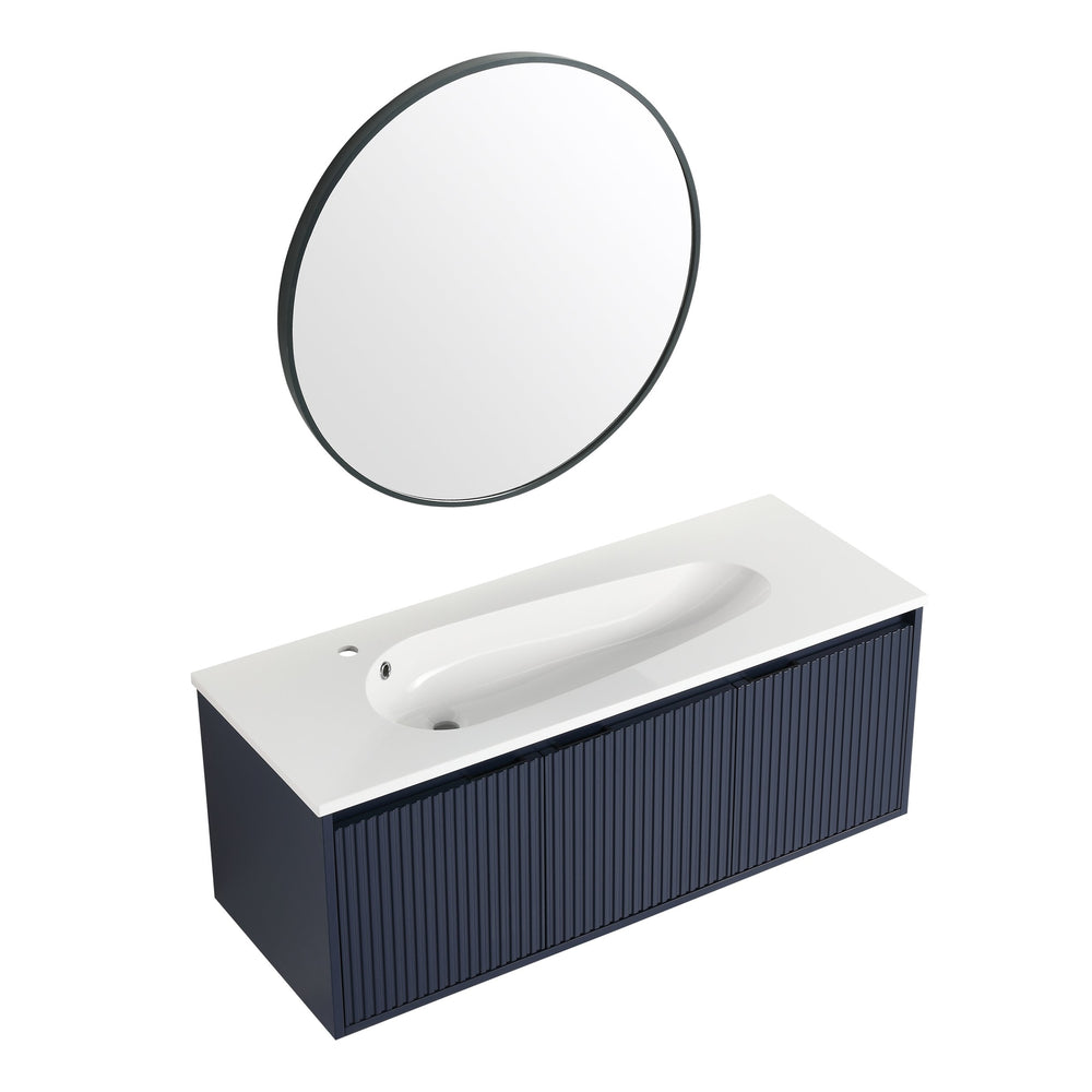 English Elm Soft Soft Close Doors Bathroom Vanity Floating 48" Wavy 3-Door Cabinet Storage Hidden Handles W999119849