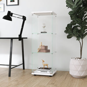 English Elm Glass Display Cabinet with One Door and 3 Tempered Glass Shelves for Living Room Bedroom Office Elegance White W1806118656