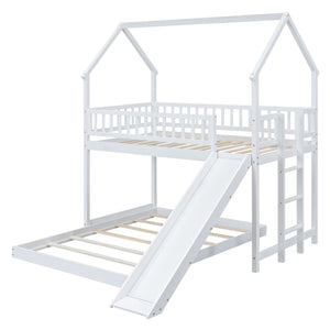 English Elm Twin Pine Twin-over-Full Bunk Bed with Slide and Built-In Ladder, Full-Length Guardrails, Sturdy Dorm Style White GX000430AAK