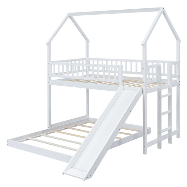 English Elm Twin Pine Twin-over-Full Bunk Bed with Slide and Built-In Ladder, Full-Length Guardrails, Sturdy Dorm Style White GX000430AAK