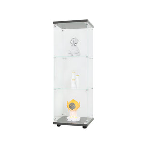 English Elm Glass Display Cabinet with One Door and 3 Tempered Glass Shelves for Living Room Bedroom Office Elegance Black W1806118654