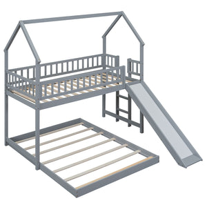 English Elm Twin Pine Twin-over-Full Bunk Bed with Slide and Built-In Ladder, Full-Length Guardrails, Sturdy Dorm Style Gray GX000430AAE