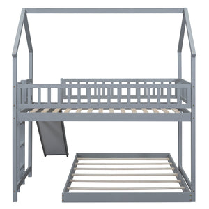 English Elm Twin Pine Twin-over-Full Bunk Bed with Slide and Built-In Ladder, Full-Length Guardrails, Sturdy Dorm Style Gray GX000430AAE