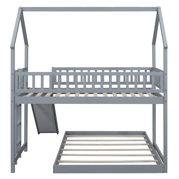 English Elm Twin Pine Twin-over-Full Bunk Bed with Slide and Built-In Ladder, Full-Length Guardrails, Sturdy Dorm Style Gray GX000430AAE