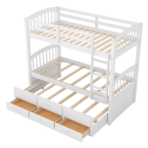 English Elm Twin Over Pine Bunk Bed with Pull-out Trundle and Three Storage Drawers SM000093AAK-1