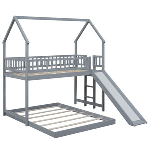 English Elm Twin Pine Twin-over-Full Bunk Bed with Slide and Built-In Ladder, Full-Length Guardrails, Sturdy Dorm Style Gray GX000430AAE