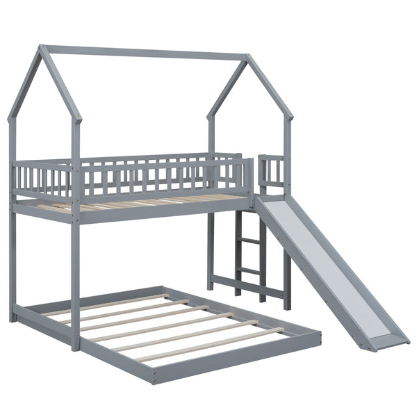English Elm Twin Pine Twin-over-Full Bunk Bed with Slide and Built-In Ladder, Full-Length Guardrails, Sturdy Dorm Style Gray GX000430AAE