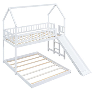 English Elm Twin Pine Twin-over-Full Bunk Bed with Slide and Built-In Ladder, Full-Length Guardrails, Sturdy Dorm Style White GX000430AAK