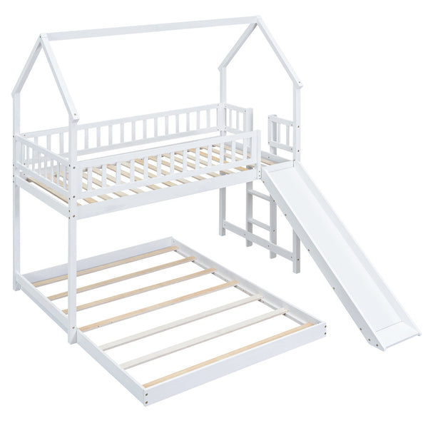 English Elm Twin Pine Twin-over-Full Bunk Bed with Slide and Built-In Ladder, Full-Length Guardrails, Sturdy Dorm Style White GX000430AAK
