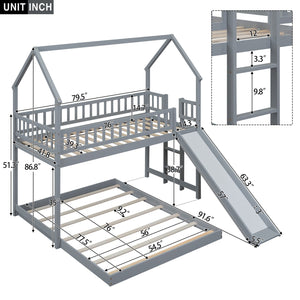English Elm Twin Pine Twin-over-Full Bunk Bed with Slide and Built-In Ladder, Full-Length Guardrails, Sturdy Dorm Style Gray GX000430AAE