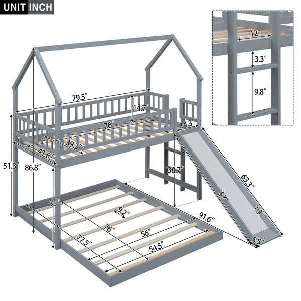 English Elm Twin Pine Twin-over-Full Bunk Bed with Slide and Built-In Ladder, Full-Length Guardrails, Sturdy Dorm Style Gray GX000430AAE