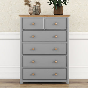 English Elm Rustic Wooden Chest With 6 Drawers,Storage Cabinet For Bedroom,Gray+Natrual