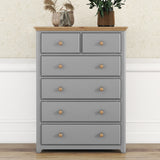 Rustic 6-Drawer Wooden Chest, Gray/Natural Finish, Bedroom Storage Cabinet