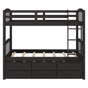 English Elm Twin Over Pine Bunk Bed with Pull-out Trundle and Three Storage Drawers SM000093AAP-1