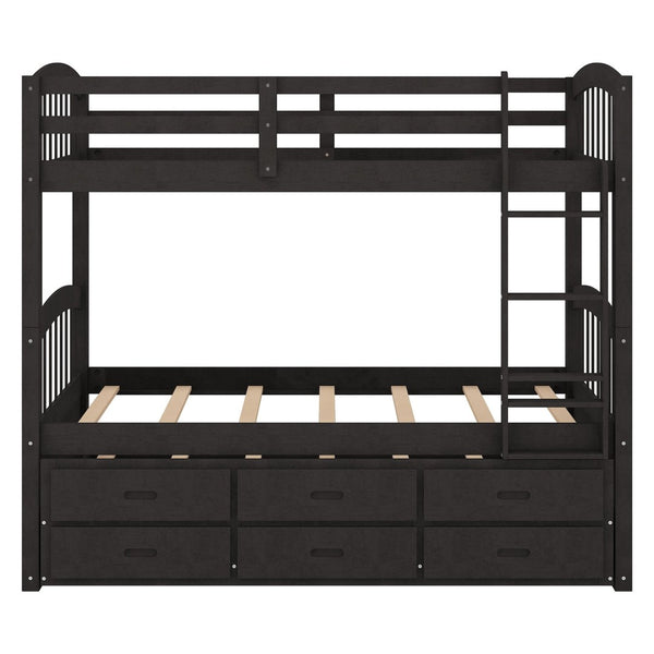 English Elm Twin Over Pine Bunk Bed with Pull-out Trundle and Three Storage Drawers SM000093AAP-1