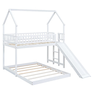 English Elm Twin Pine Twin-over-Full Bunk Bed with Slide and Built-In Ladder, Full-Length Guardrails, Sturdy Dorm Style White GX000430AAK