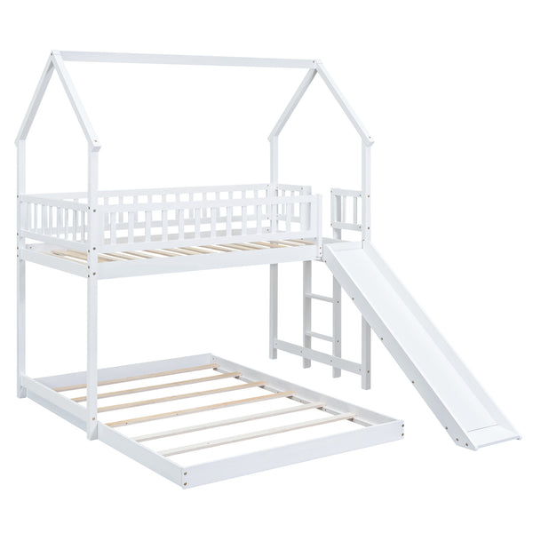 English Elm Twin Pine Twin-over-Full Bunk Bed with Slide and Built-In Ladder, Full-Length Guardrails, Sturdy Dorm Style White GX000430AAK