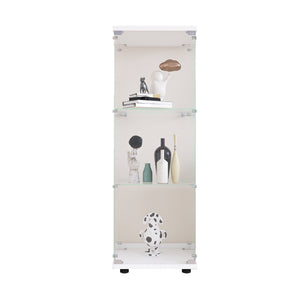 English Elm Glass Display Cabinet with One Door and 3 Tempered Glass Shelves for Living Room Bedroom Office Elegance White W1806118656