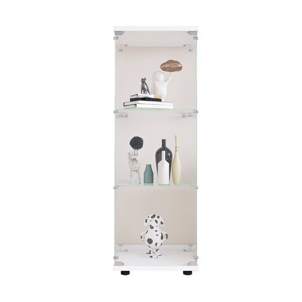 English Elm Glass Display Cabinet with One Door and 3 Tempered Glass Shelves for Living Room Bedroom Office Elegance White W1806118656
