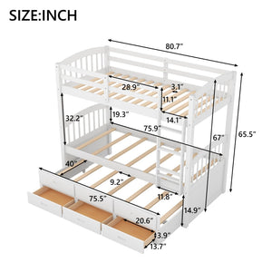 English Elm Twin Over Pine Bunk Bed with Pull-out Trundle and Three Storage Drawers SM000093AAK-1