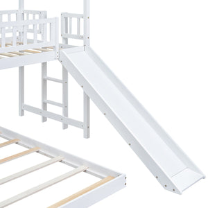 English Elm Twin Pine Twin-over-Full Bunk Bed with Slide and Built-In Ladder, Full-Length Guardrails, Sturdy Dorm Style White GX000430AAK