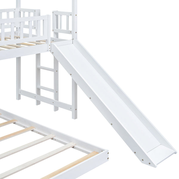 English Elm Twin Pine Twin-over-Full Bunk Bed with Slide and Built-In Ladder, Full-Length Guardrails, Sturdy Dorm Style White GX000430AAK