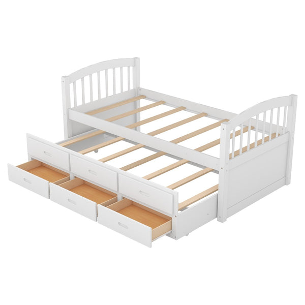English Elm Twin Over Pine Bunk Bed with Pull-out Trundle and Three Storage Drawers SM000093AAK-1