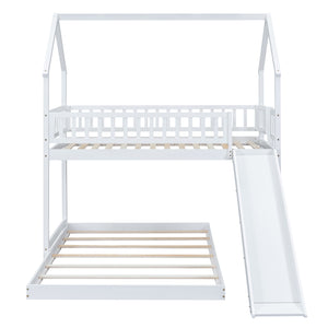 English Elm Twin Pine Twin-over-Full Bunk Bed with Slide and Built-In Ladder, Full-Length Guardrails, Sturdy Dorm Style White GX000430AAK