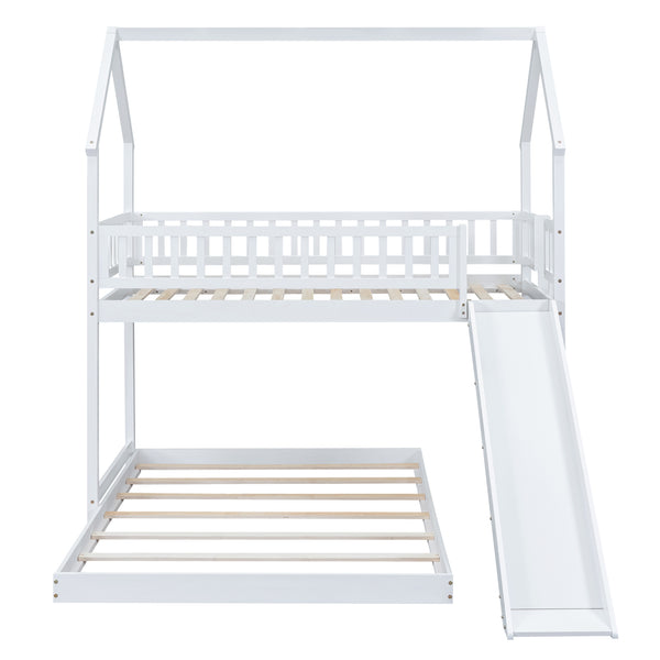 English Elm Twin Pine Twin-over-Full Bunk Bed with Slide and Built-In Ladder, Full-Length Guardrails, Sturdy Dorm Style White GX000430AAK