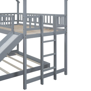 English Elm Twin Pine Twin-over-Full Bunk Bed with Slide and Built-In Ladder, Full-Length Guardrails, Sturdy Dorm Style Gray GX000430AAE