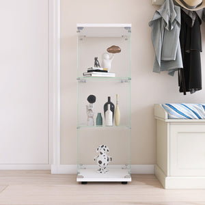 English Elm Glass Display Cabinet with One Door and 3 Tempered Glass Shelves for Living Room Bedroom Office Elegance White W1806118656