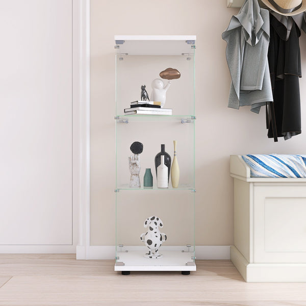 English Elm Glass Display Cabinet with One Door and 3 Tempered Glass Shelves for Living Room Bedroom Office Elegance White W1806118656