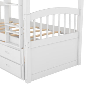 English Elm Twin Over Pine Bunk Bed with Pull-out Trundle and Three Storage Drawers SM000093AAK-1