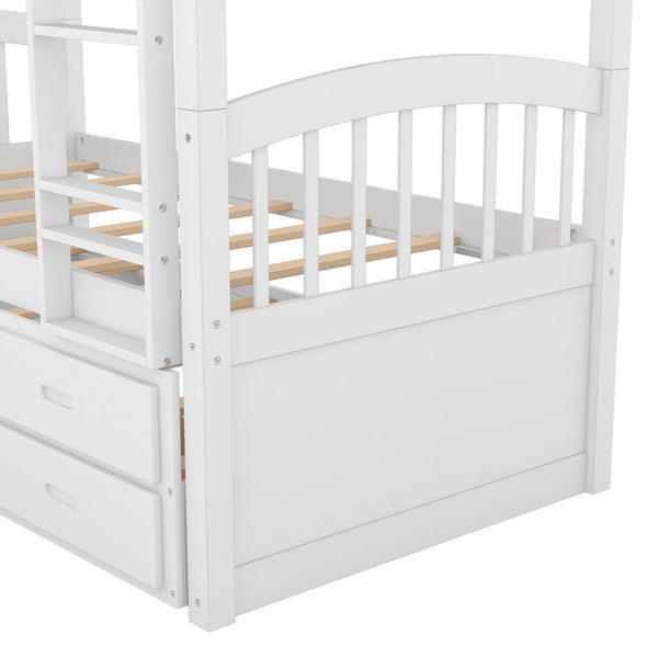 English Elm Twin Over Pine Bunk Bed with Pull-out Trundle and Three Storage Drawers SM000093AAK-1