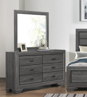 English Elm Wooden Beechnut 6-Drawer Dresser in Gray Finish with Rustic Embossed Veneer and Cup Hardware, 59" B011118703