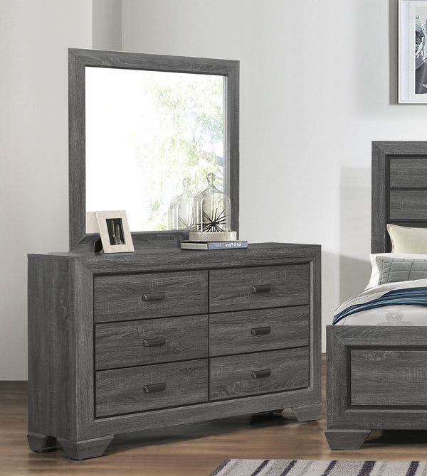 English Elm Wooden Beechnut 6-Drawer Dresser in Gray Finish with Rustic Embossed Veneer and Cup Hardware, 59" B011118703