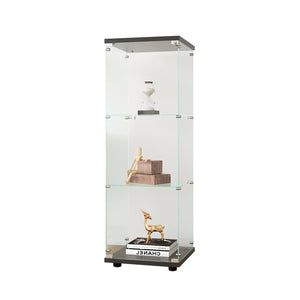 English Elm Glass Display Cabinet with One Door and 3 Tempered Glass Shelves for Living Room Bedroom Office Elegance Black W1806118654