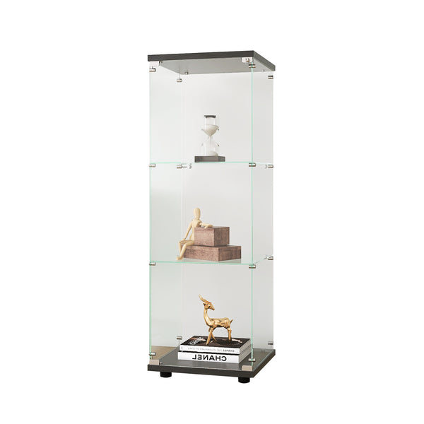 English Elm Glass Display Cabinet with One Door and 3 Tempered Glass Shelves for Living Room Bedroom Office Elegance Black W1806118654