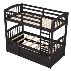 English Elm Twin Over Pine Bunk Bed with Pull-out Trundle and Three Storage Drawers SM000093AAP-1