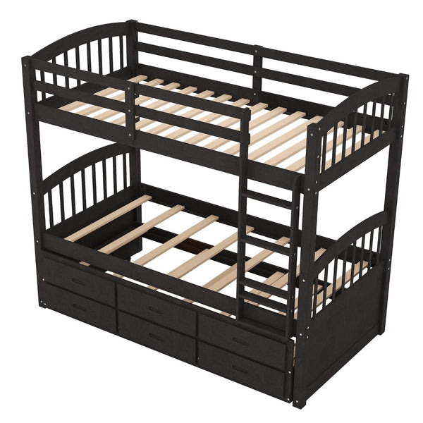 English Elm Twin Over Pine Bunk Bed with Pull-out Trundle and Three Storage Drawers SM000093AAP-1