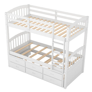 English Elm Twin Over Pine Bunk Bed with Pull-out Trundle and Three Storage Drawers SM000093AAK-1