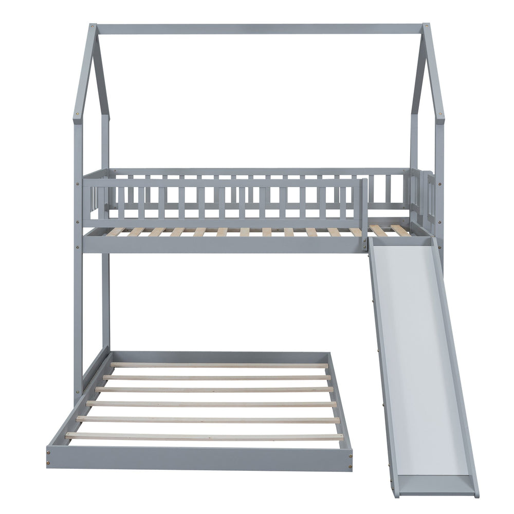 English Elm Twin Pine Twin-over-Full Bunk Bed with Slide and Built-In Ladder, Full-Length Guardrails, Sturdy Dorm Style Gray GX000430AAE