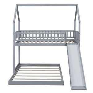 English Elm Twin Pine Twin-over-Full Bunk Bed with Slide and Built-In Ladder, Full-Length Guardrails, Sturdy Dorm Style Gray GX000430AAE