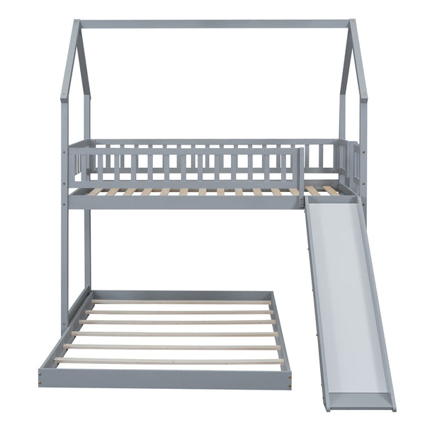 English Elm Twin Pine Twin-over-Full Bunk Bed with Slide and Built-In Ladder, Full-Length Guardrails, Sturdy Dorm Style Gray GX000430AAE
